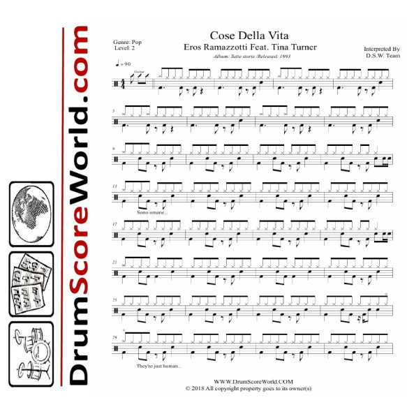 Eros Ramazzotti - Cose Della Vita - Drum Sheet + Play-Along Track Eros Ramazzotti - Cose Della Vita - Drum Sheet + Play-Along Track